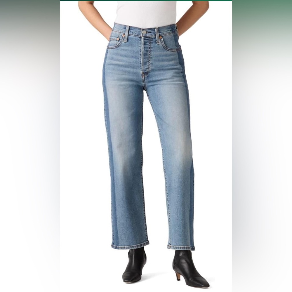 Levi's Tuxedo Striped Light Blue Ribcage Straight Ankle Women's Jeans size 29x27